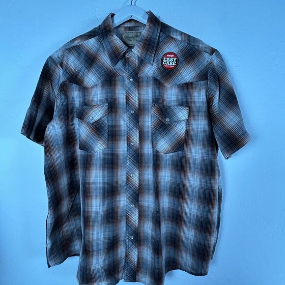 Wrangler Mens Plaid Snap Front Western Shirt 2XL Brown Short Sleeve Easy Care - Picture 1 of 6